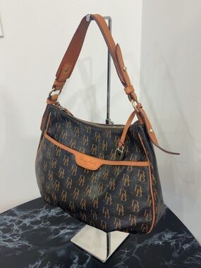 Dooney & Bourke Handbag Brown Logo Hobo with Tan Trim AUTHENTIC